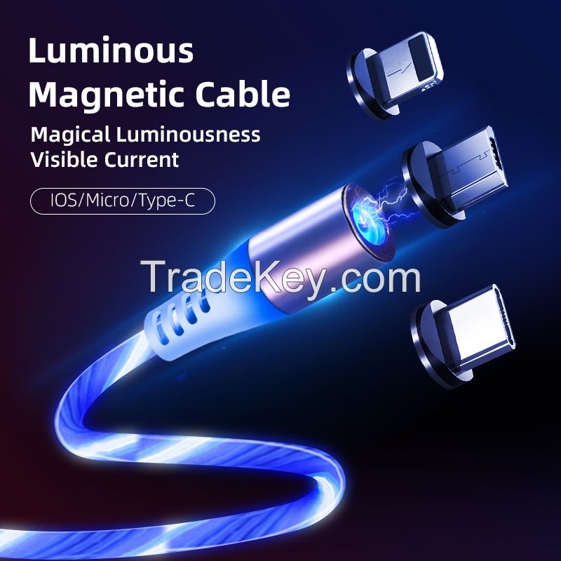 Free Logo Laser 360 Degree Swivel LED Glowing Light Magnetic Phone Charging Cable 2A Charging