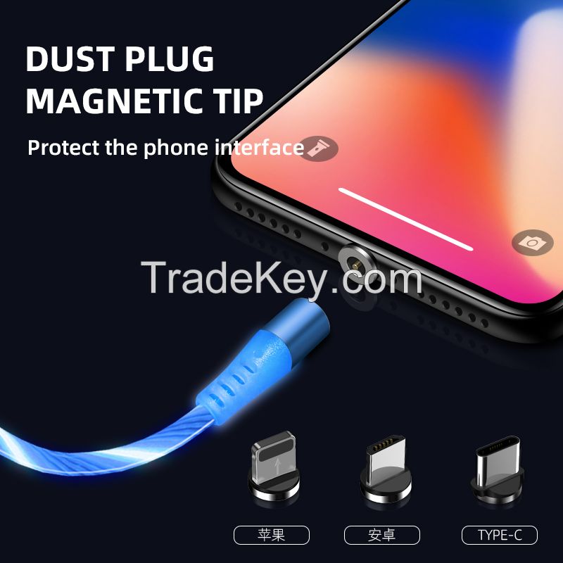 Free Logo Laser 360 Degree Swivel LED Glowing Light Magnetic Phone Charging Cable 2A Charging