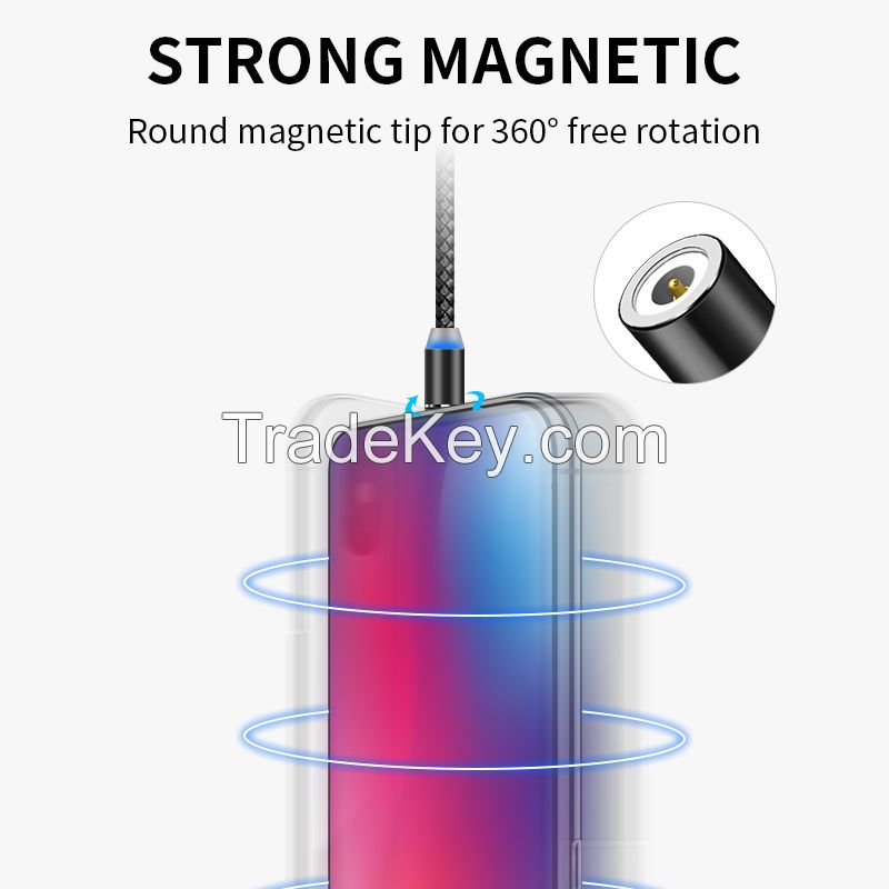 OEM Logo Magnetic charging cable LED Magnetic 3 in 1 USB Cable Use for iProducts Type C Micro USB Cellphone