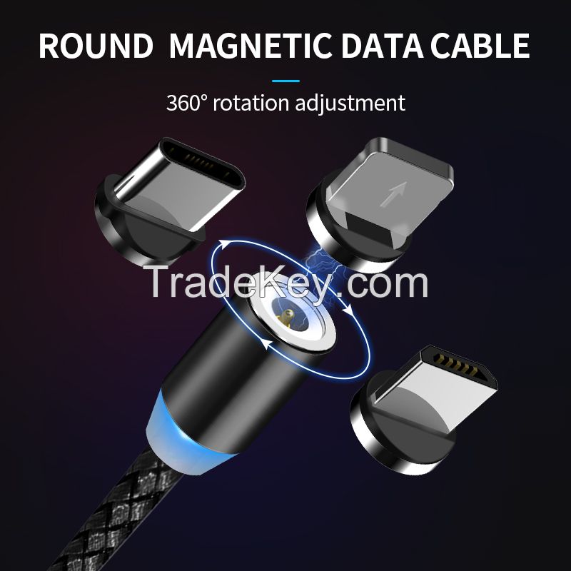 OEM Logo Magnetic charging cable LED Magnetic 3 in 1 USB Cable Use for iProducts Type C Micro USB Cellphone