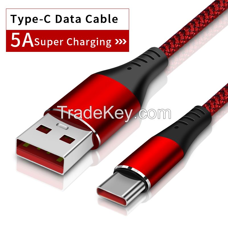 In Stock TypeC 5A Super Fast Charging Cable Nylon Braided Quick Charge Date Cable USB C Adapater Charging Free Engrave Logo