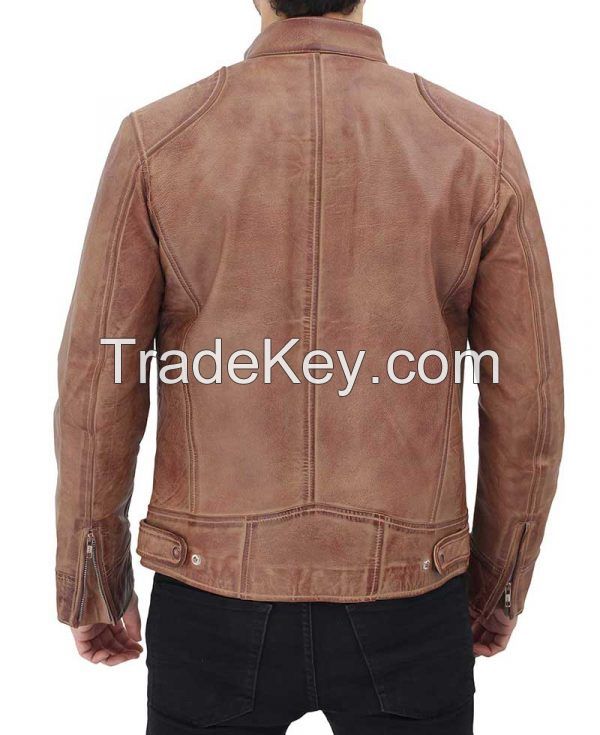 Leather Distressed Cafe Racer Leather Jacket