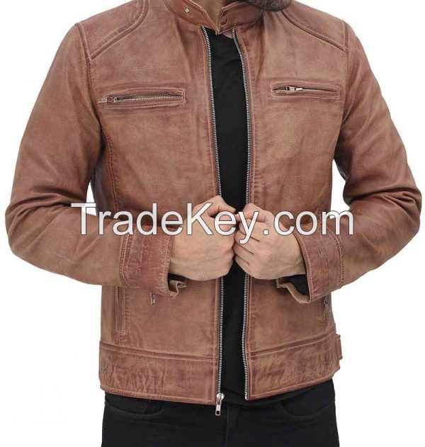 Leather Distressed Cafe Racer Leather Jacket