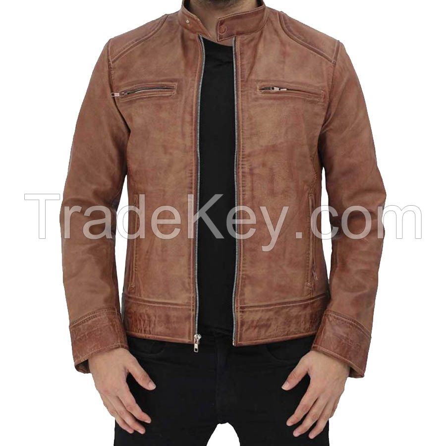 Leather Distressed Cafe Racer Leather Jacket