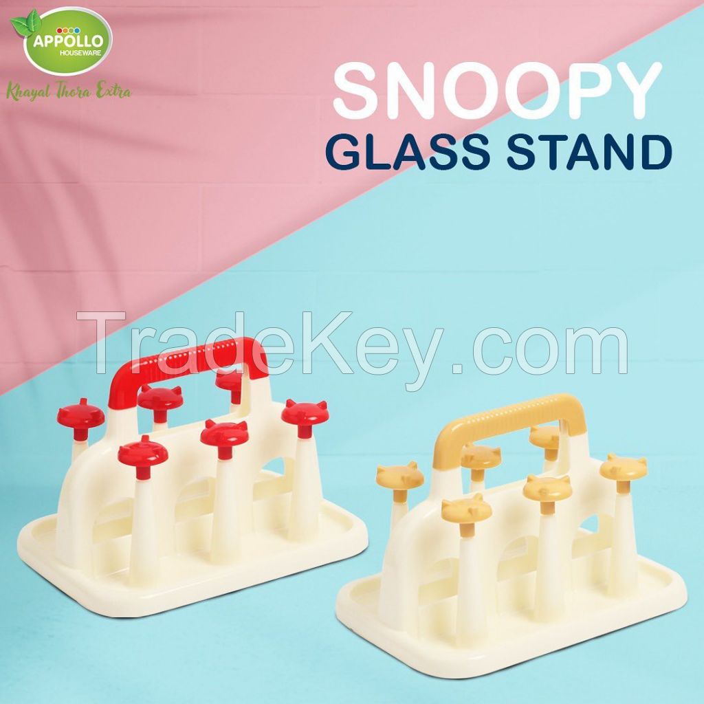 Appollo houseware Snoopy Glass stand 6pcs set high quality glass stand for kitchen washable easy to handle durable plastic stand for kitchen, unbreakable reusable plastic stand for glasses, BPA free hanger.