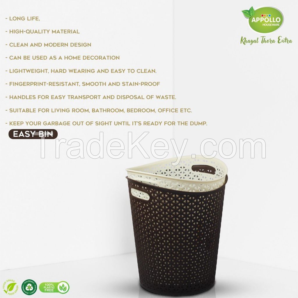 Appollo houseware Easy Waste Paper Bin high quality light weight dustbin easy to handle light weight durable plastic trash bin, unbreakable reusable easy to carry recycle bins.