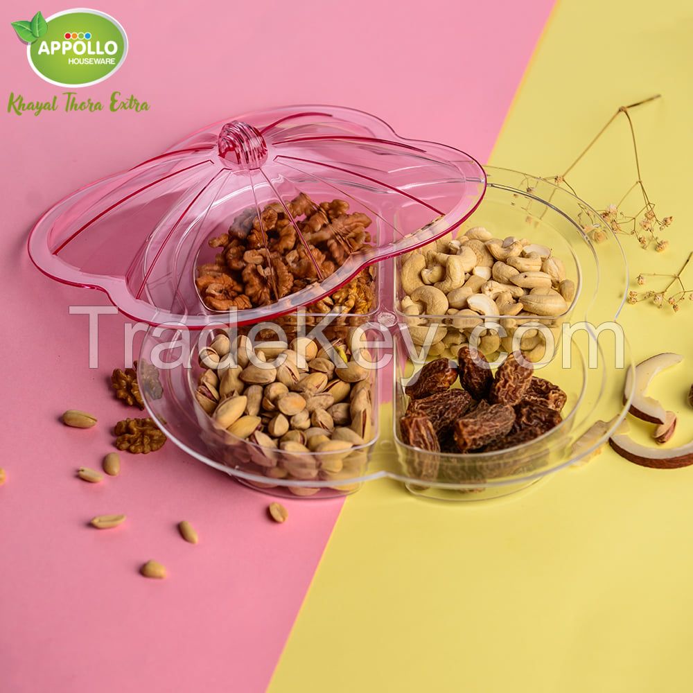 Pearl dry fruit tray with stylish and attractive design, ideal for serving at parties, dinner and picnic, light weight durable dry fruit tray.