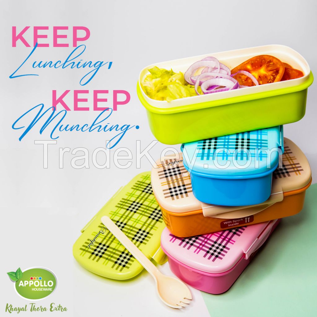 Appollo houseware Bento Lunch Box model-1 high quality rectangle light weight easy to handle durable air tight lunch box for kids, plastic food container for storing food items, unbreakable reusable lunch packing box, easy to carry stackable lunch box.