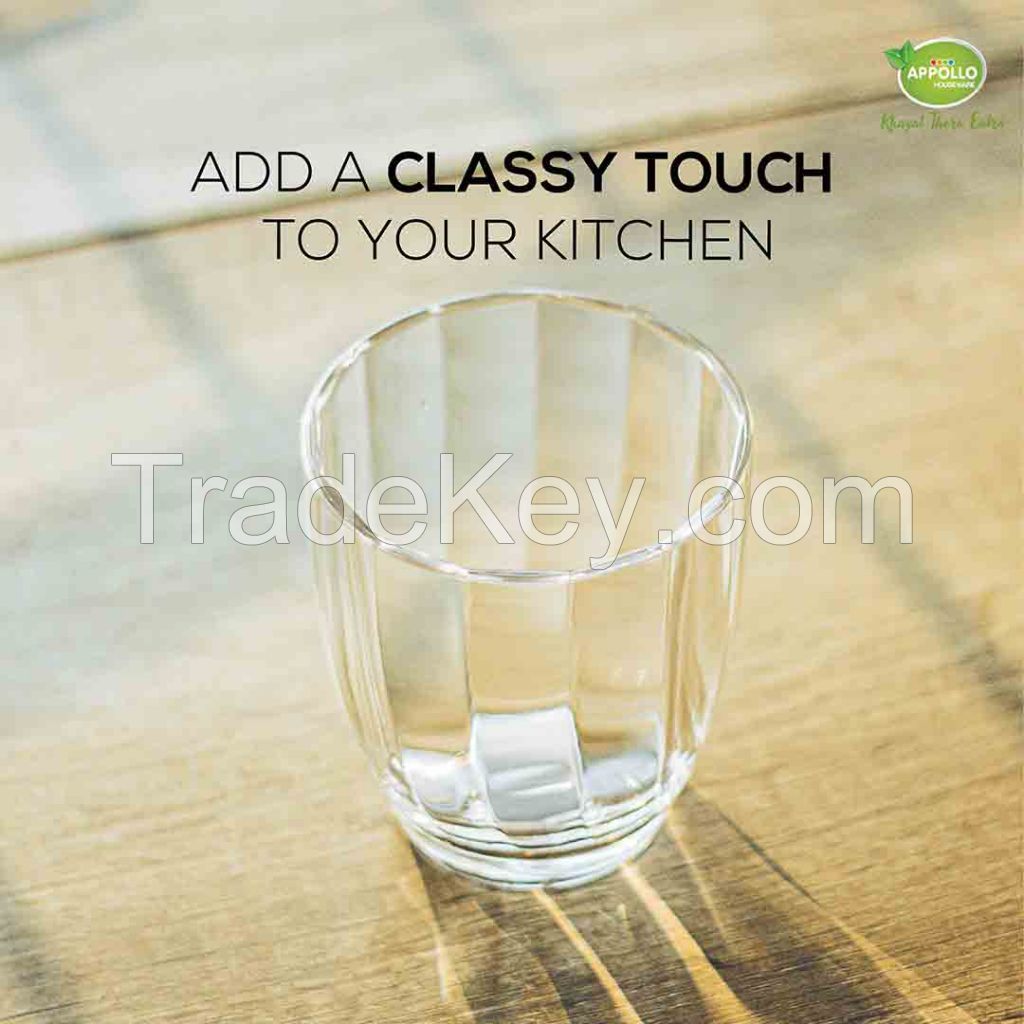 Appollo houseware Real Acrylic glass Model-2 (350ml) high quality light weight acrylic glass easy to handle durable plastic glass for parties, unbreakable reusable easy to carry stackable, ideal for serving in parties and picnic.