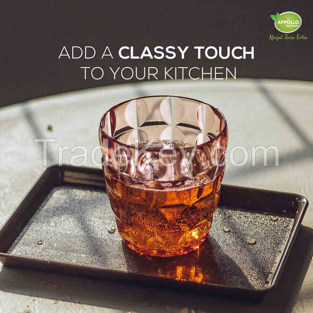 Appollo houseware Real Acrylic glass Model-1 (350ml) high quality light weight acrylic glass easy to handle durable plastic glass for parties, unbreakable reusable easy to carry stackable, ideal for serving in parties and picnic.