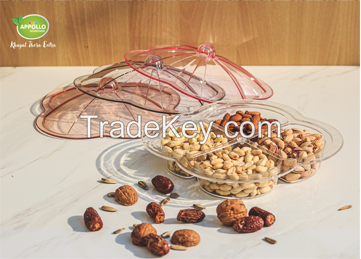 Pearl dry fruit tray with stylish and attractive design, ideal for serving at parties, dinner and picnic, light weight durable dry fruit tray.