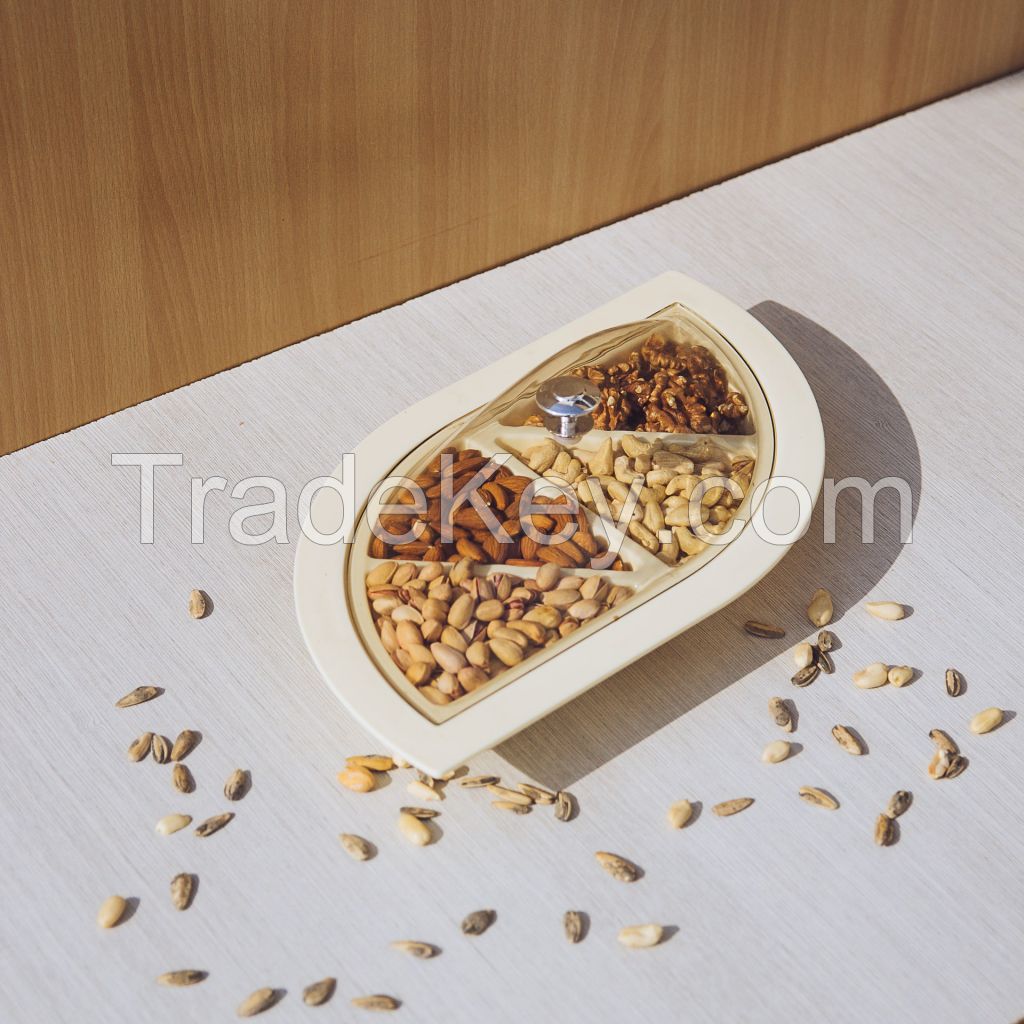 Appollo dry fruit tray with stylish and attractive design, ideal for serving at parties, dinner and picnic, light weight durable dry fruit tray.