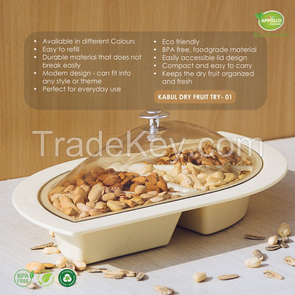 Appollo dry fruit tray with stylish and attractive design, ideal for serving at parties, dinner and picnic, light weight durable dry fruit tray.