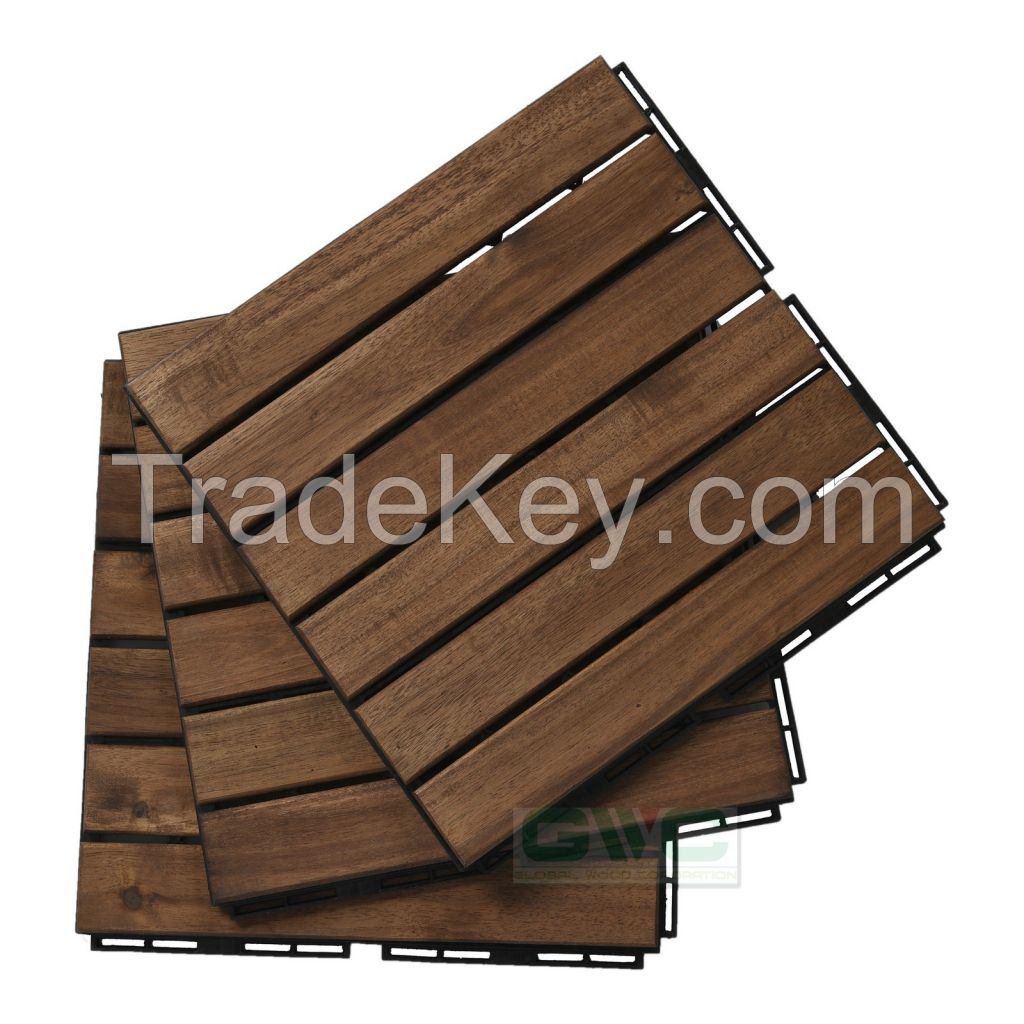 6 slat Acacia wood interlocking deck tiles with pack of 10pcs