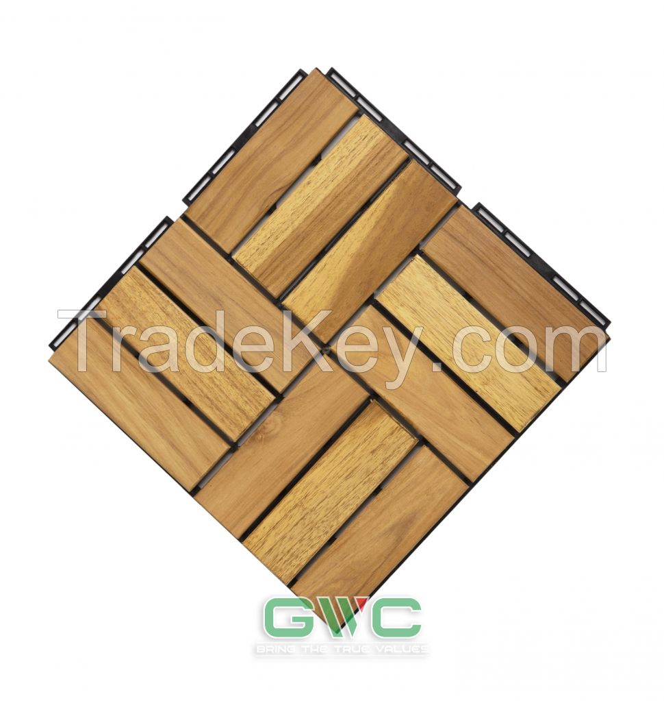 12 slat Teak wood interlocking deck tiles with pack of 10pcs
