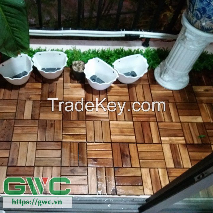 12 slat Acacia wood interlocking deck tiles with pack of 10pcs