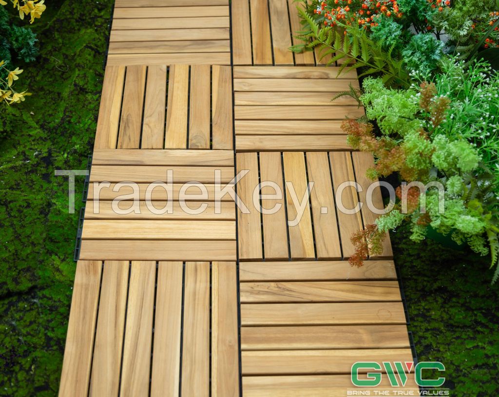 6 slat Teak wood interlocking deck tiles with pack of 10pcs
