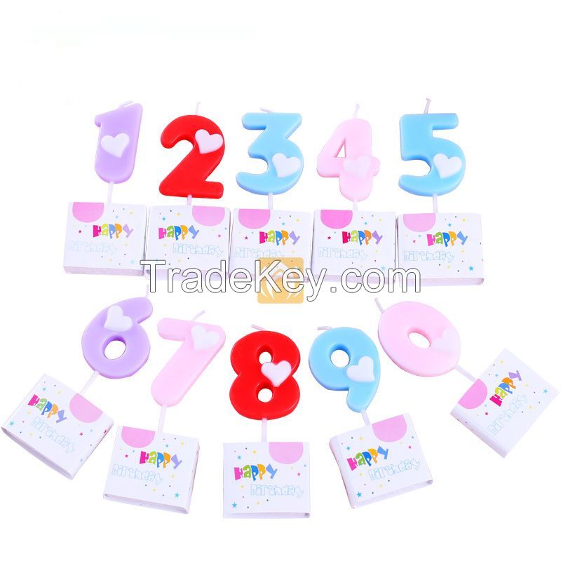 Wholesale Unique Love Heart Printed Birthday Numbers Candles 0-9 For Baby Children Adults