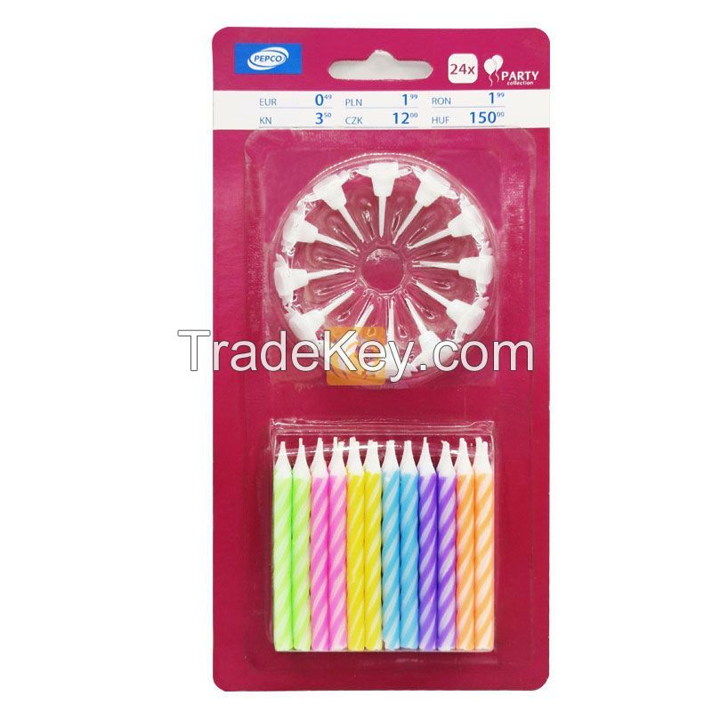 Cheap Price 24 Pieces Birthday Cake Spiral Candles With Holders For Party