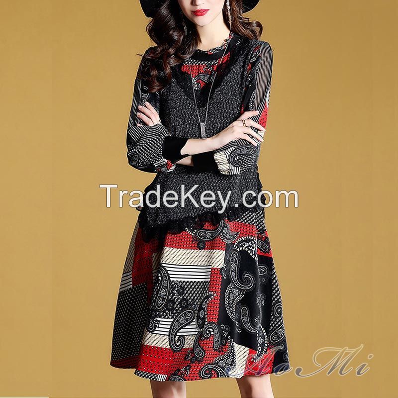 Two Pieces Of Mid-Length Flower Skirt Dress