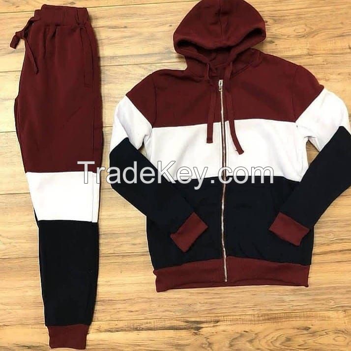 Wholesale OEM Fitted Sweatsuit Tracksuit Zipper Hooded Jogging Men Jogger Track Suit