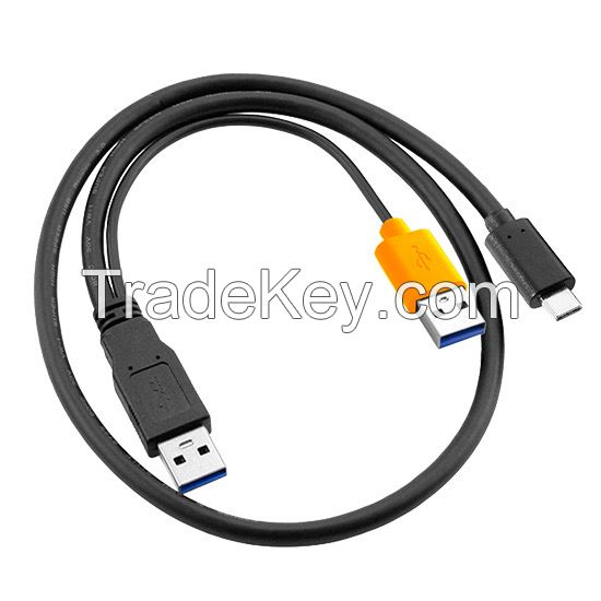 USB 3.0 Power Data Male &amp;amp; USB 3.0 Dual Power to USB-C Type-C Y Cable