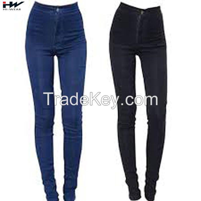High waist fashion style women jeans solid color ladies casual denim pants