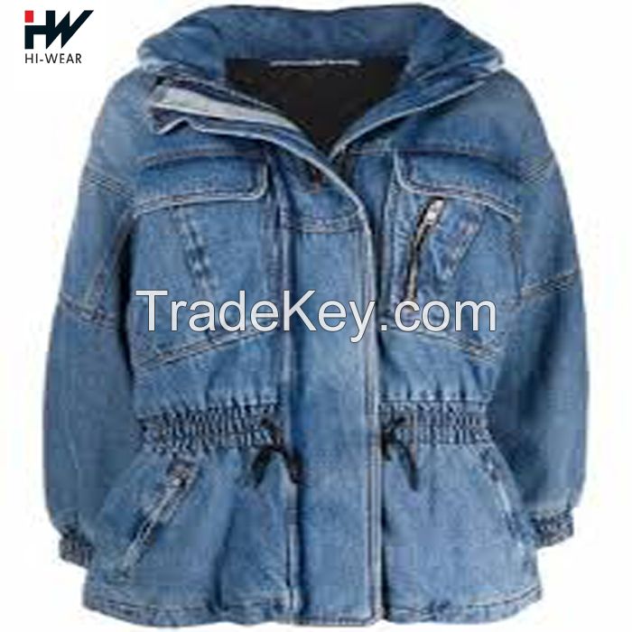 Denim Coat Long Sleeve Short Tops Medium Blue Beading Jeans Denim Women Jacket 