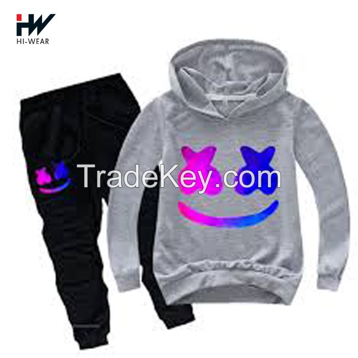 Loose Fit Pullover Autumn Winter Heavyweight Kid Hoodies And Sweatpants Cotton Cozy Custom Sweatsuit Set For Boys And Girls