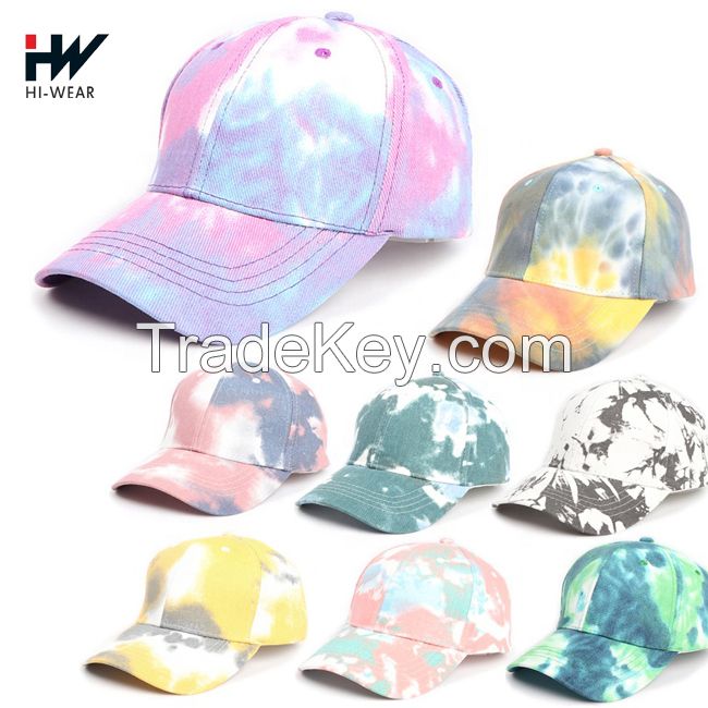 Wholesale 6-panel Adjustable Cotton Twill Golf Cap Dad Hat Colorful Unisex Tie Dye Baseball Cap