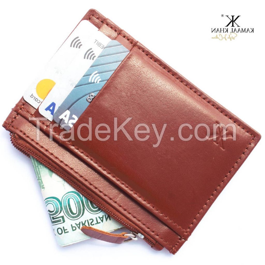 Genuine Mild Leather Men's Zipper Purse Wallet For Men No Fold Simple Wallet Clasp