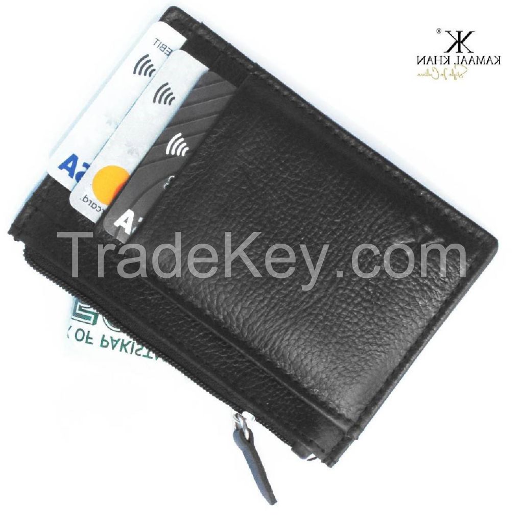 Genuine Mild Leather Men's Zipper Purse Wallet For Men No Fold Simple Wallet Clasp