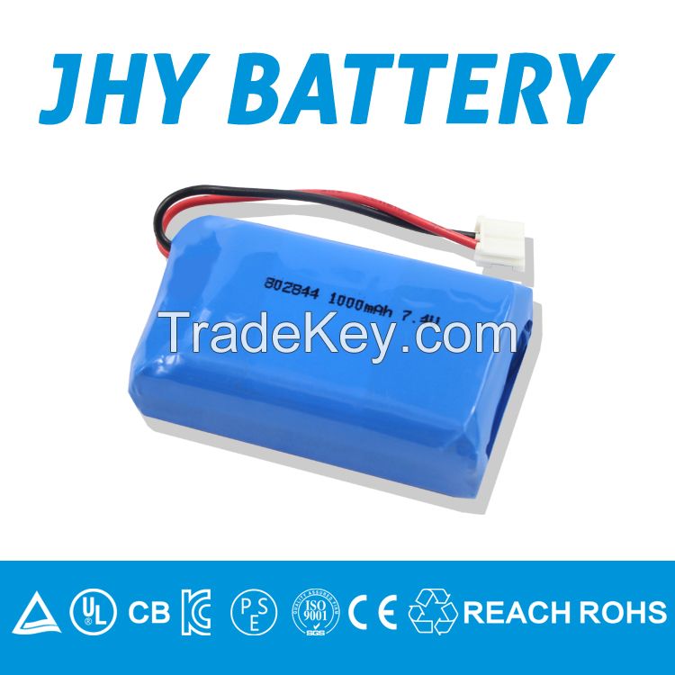 JHY Hot sale 7.4v 1000mAh 802844 lithium polymer battery pack