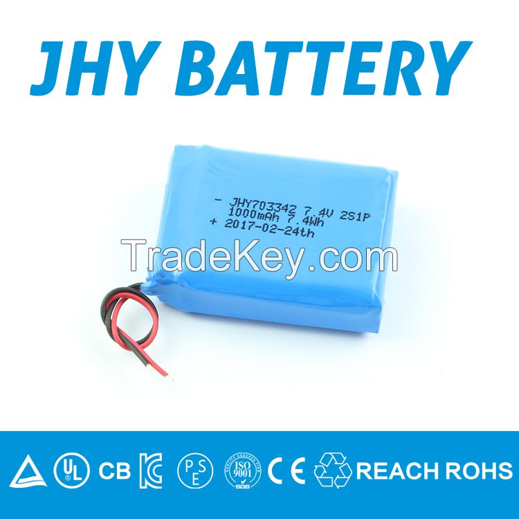 JHY Hot sale 7.4v 1000mAh 802844 lithium polymer battery pack