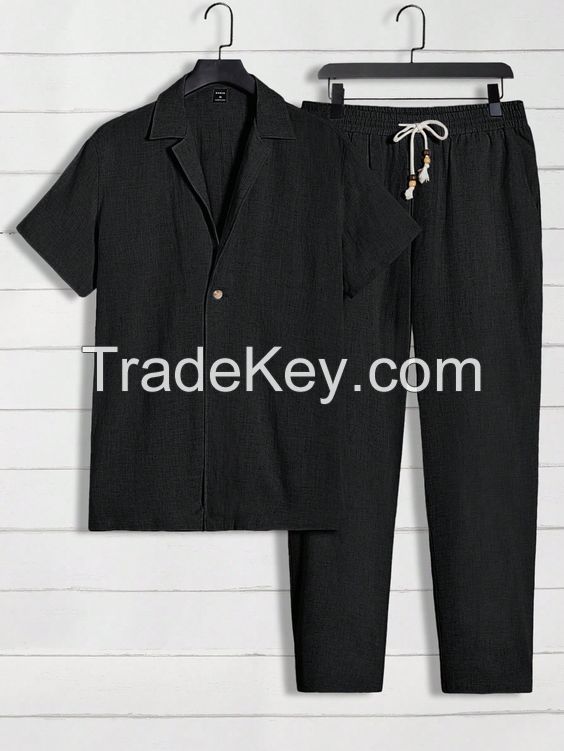 Loose Men Solid Color T-Shirt And Pants Suit