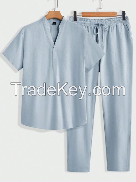 Loose Men Solid Color T-Shirt And Pants Suit