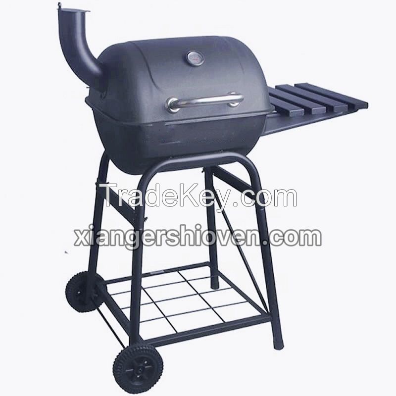 Black Charcoal Barrel BBQ Grill with Chimney- BG-H06S-W