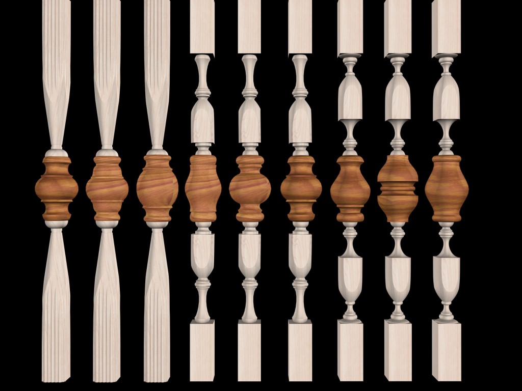 wooden staircase, wooden balusters, wooden handrails, moulding, wooden