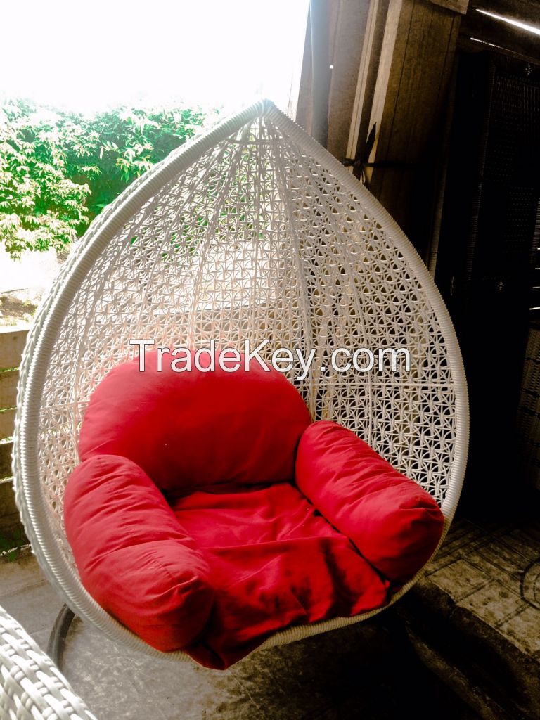 Lounge chairs, rattan table, tissue box