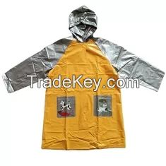 PVC Waterproof Kids Raincoat Yellow And Silver 0.18mm Thickness