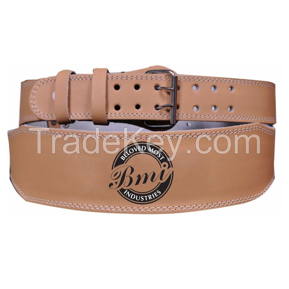 Leather Weight Lifting Belt Double Prong Buckle Gym Belt