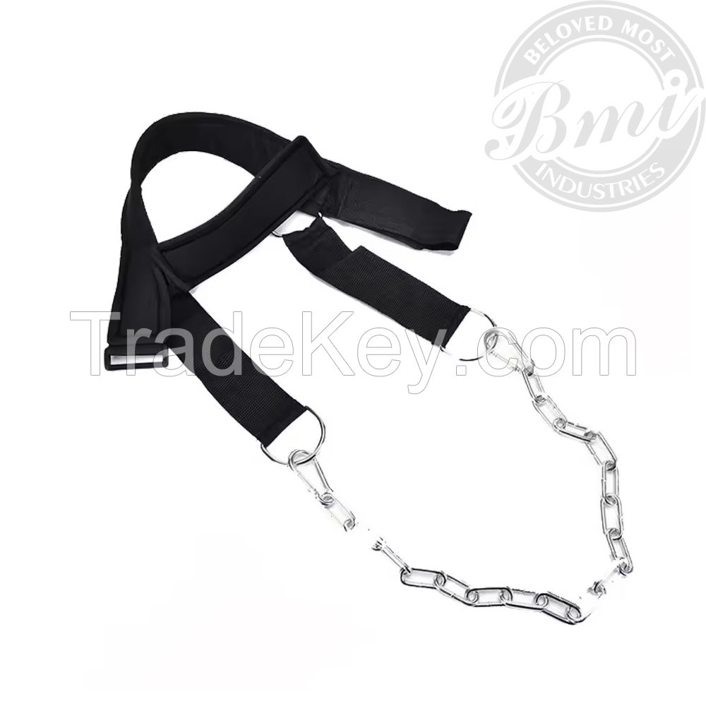 Gym Fitness Heavy Weight Lifting Head Harness with Steel D Ring Chain