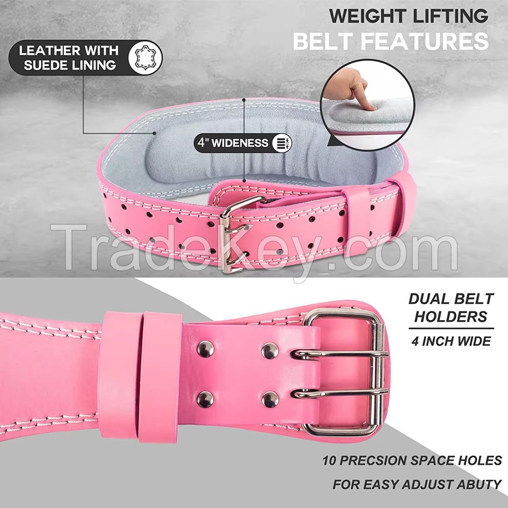 Custom Double Prong Buckle 4 Inches Leather Weightlifting Belt