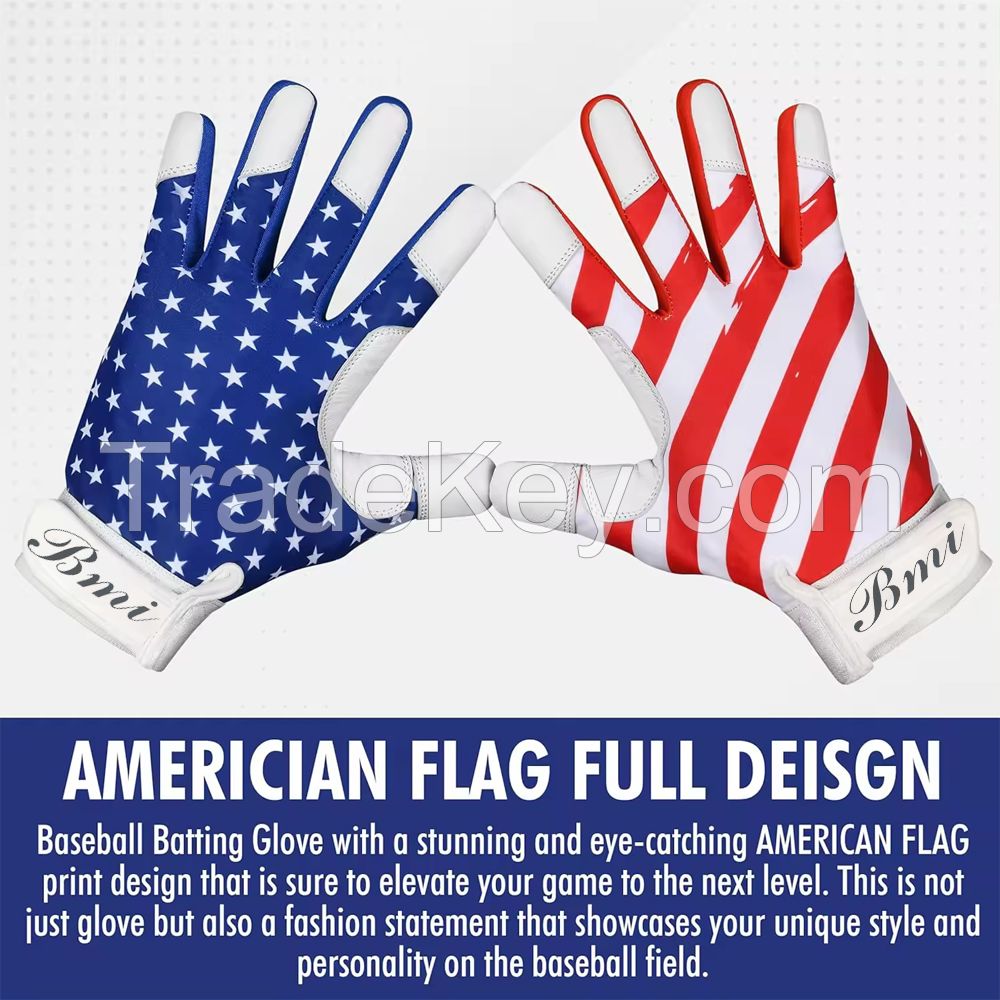 Baseball Batting Glove American Flag Design Full Finger Batting Glove