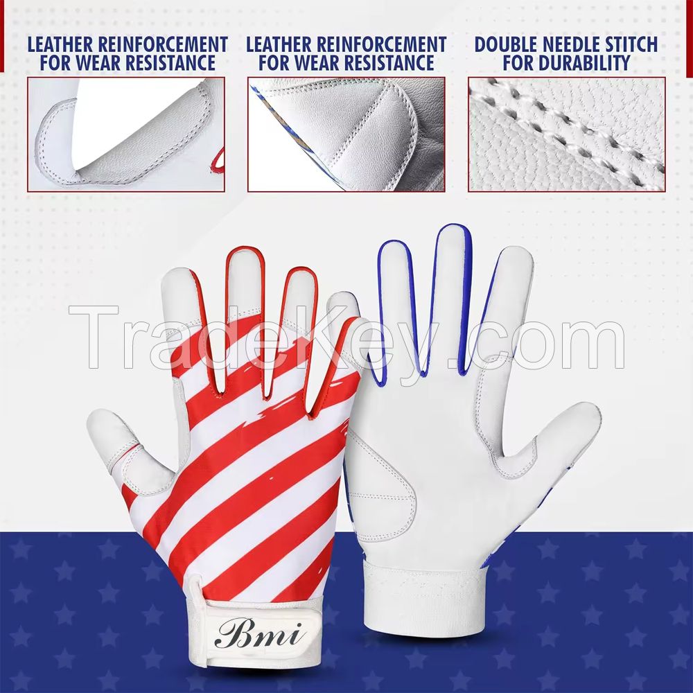 Baseball Batting Glove American Flag Design Full Finger Batting Glove