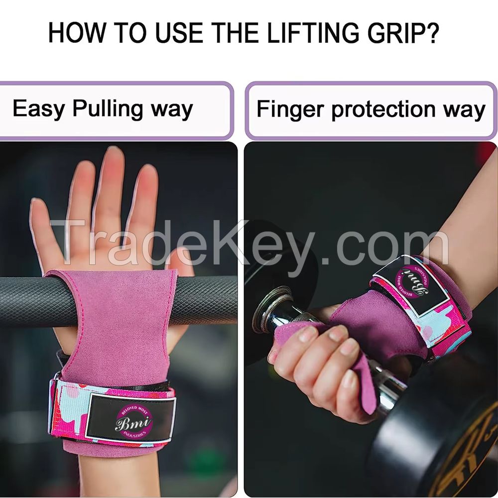 Cross-fit Hand Grip Palm Protection No Hole &amp; Seamless Double Cowhide Layer Improve Grip Strength Strong Stitching Non-Slip Grip