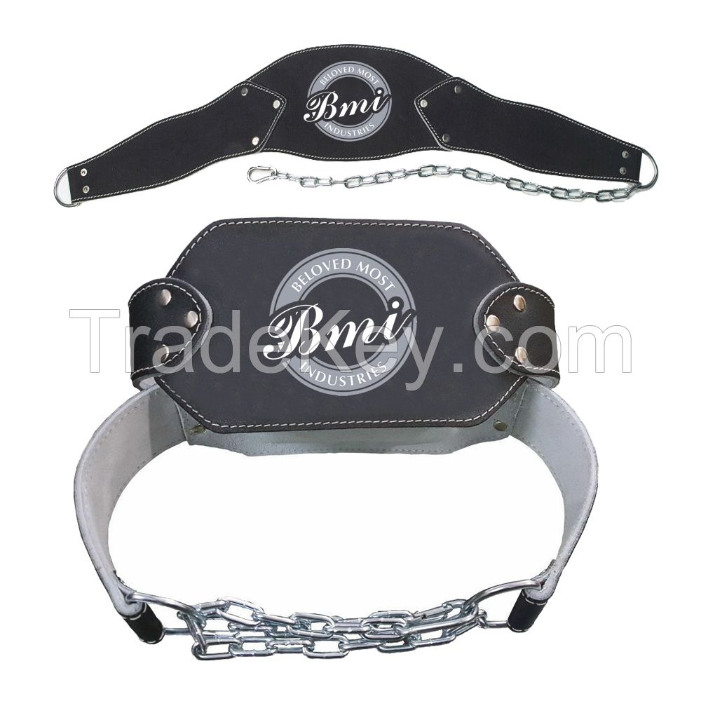 2024 New Leather Dip Belts with Heavy Steel Chain &amp;amp; Double D-Ring Pull Ups Training Dipping Belt