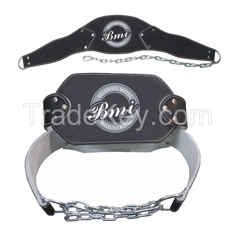 2024 New Leather Dip Belts with Heavy Steel Chain &amp; Double D-Ring Pull Ups Training Dipping Belt