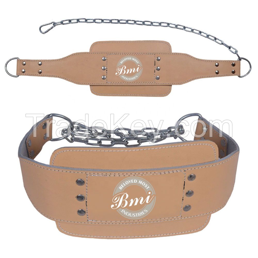 2024 New Leather Dip Belts with Heavy Steel Chain &amp; Double D-Ring Pull Ups Training Dipping Belt