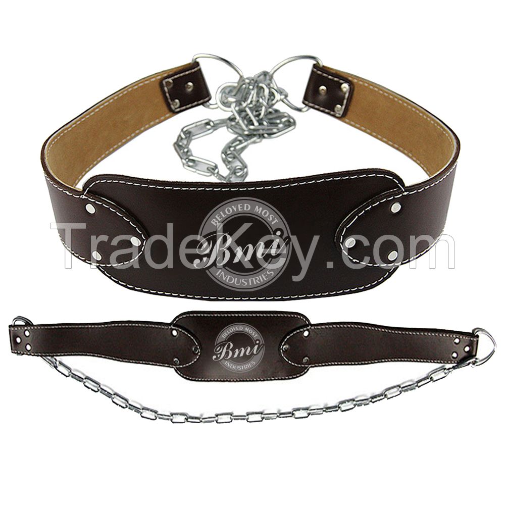 2024 New Leather Dip Belts with Heavy Steel Chain &amp;amp; Double D-Ring Pull Ups Training Dipping Belt